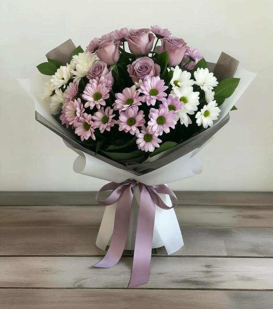 Букет цветов из: Хризантемы и Розы в Курской