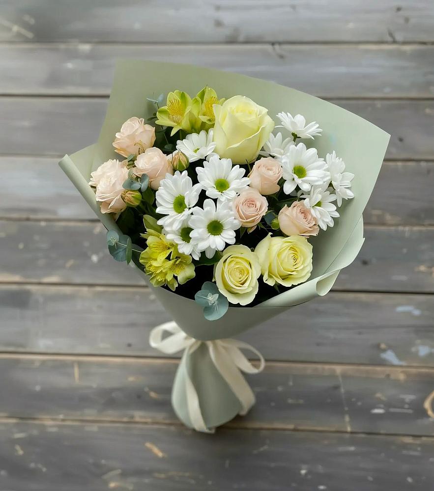 Букет цветов из: Альстромерии, Розы и Хризантемы в Курской