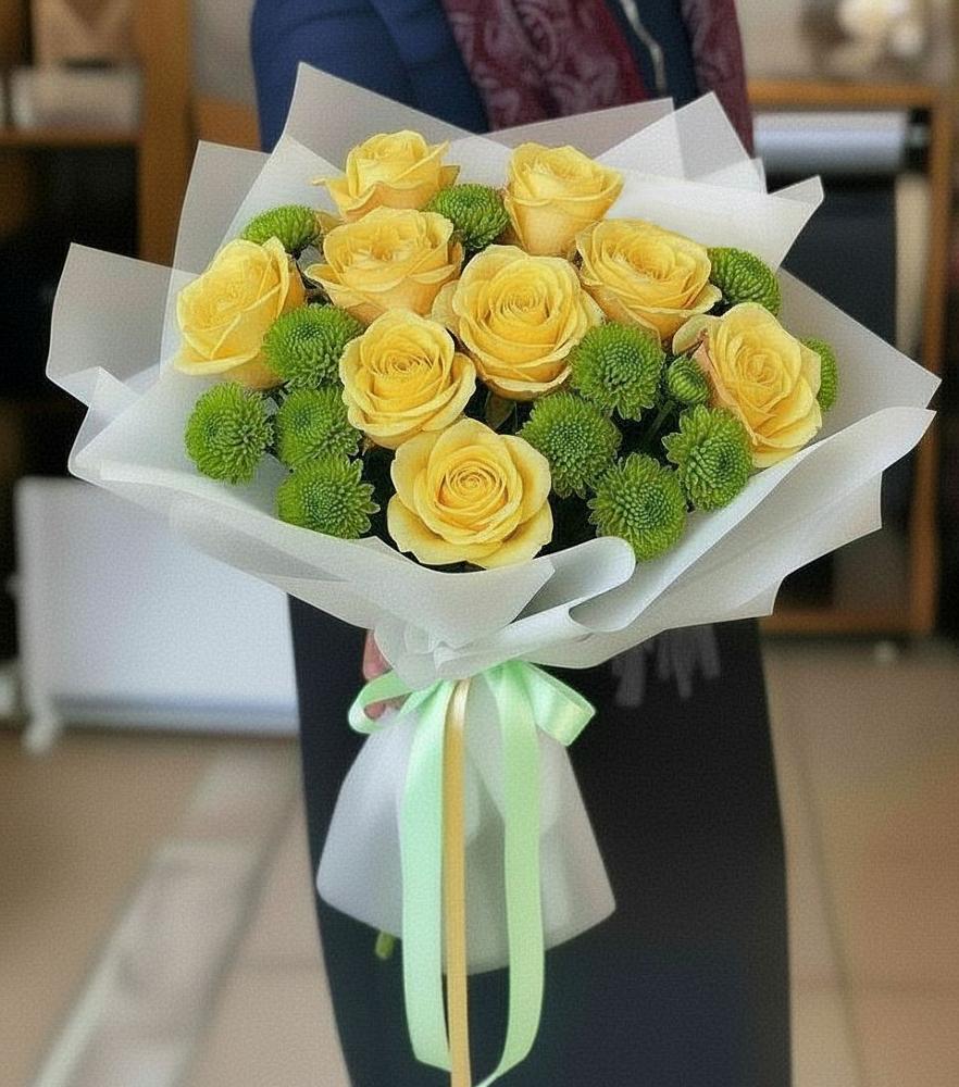 Букет цветов из: Хризантемы и Розы в Курской