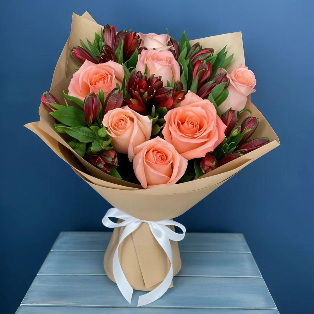 Букет цветов из: Розы и Альстромерии в Курской