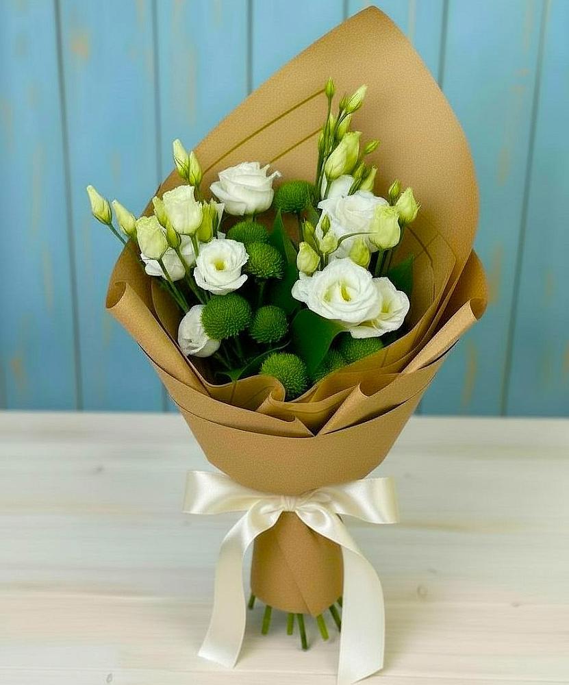 Букет цветов из: Хризантемы и Лизиантусы в Курской