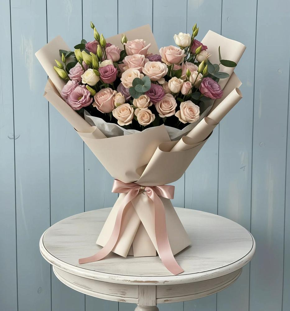 Букет цветов из: Розы и Лизиантусы в Курской