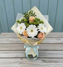 Букет цветов из:  Герберы, Розы и Хризантемы в Курской